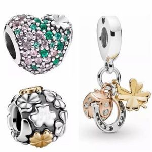 Gold Silver Crystal Lucky Clover Charm Bundle